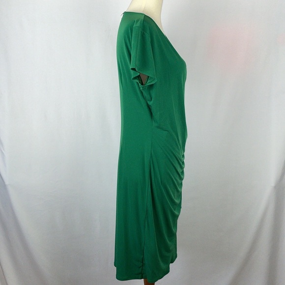 NWT. New York & Company Green Faux Wrap Dress w/Cascading Side - Size Medium - Picture 13 of 17